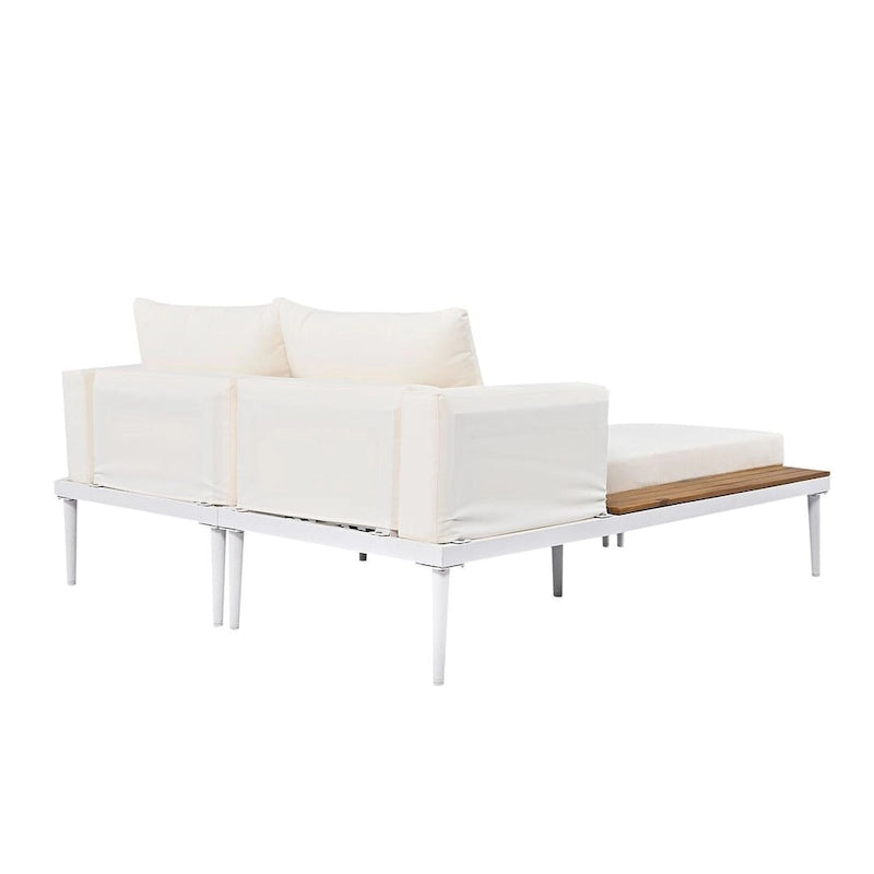 Outdoor 2 in 1 Daybed Padded Chaise Lounges with Wood Topped Side Spaces