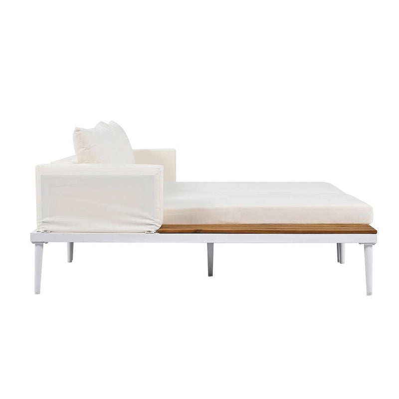 Outdoor 2 in 1 Daybed Padded Chaise Lounges with Wood Topped Side Spaces