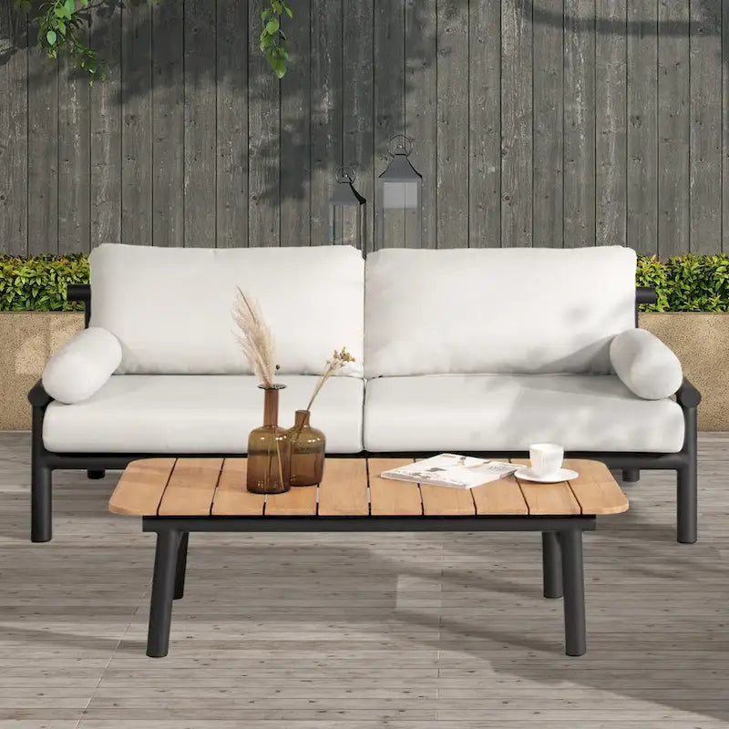Zara 73.5 Aluminum Black Dowel Deep Seating Patio Loveseat with Cushions