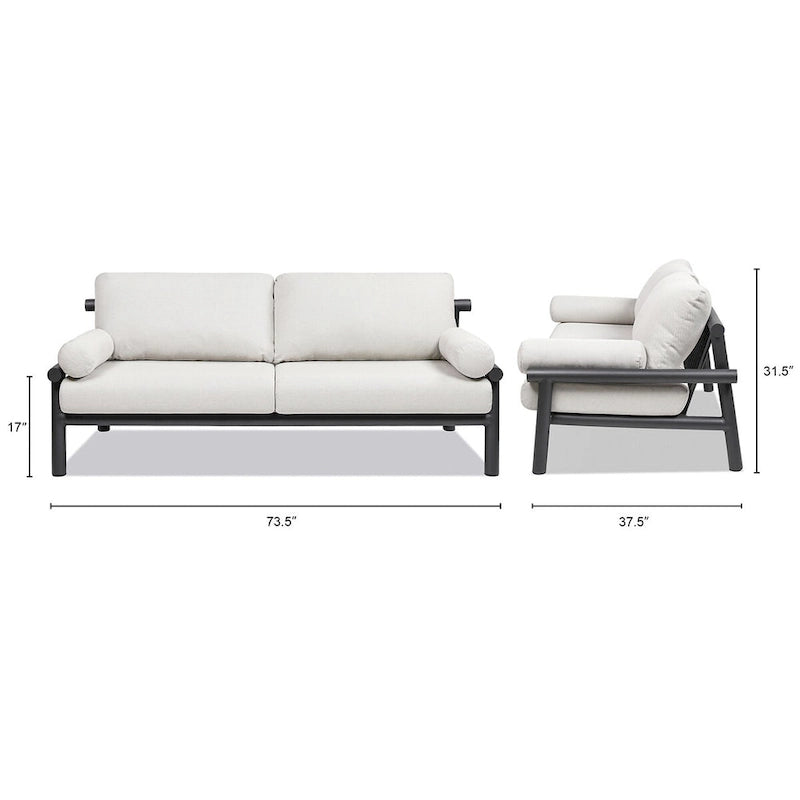 Causeuse de jardin Zara 73.5 en aluminium noir avec coussins