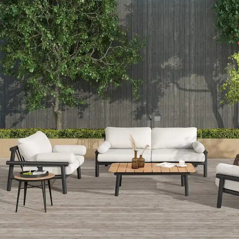 Causeuse de jardin Zara 73.5 en aluminium noir avec coussins