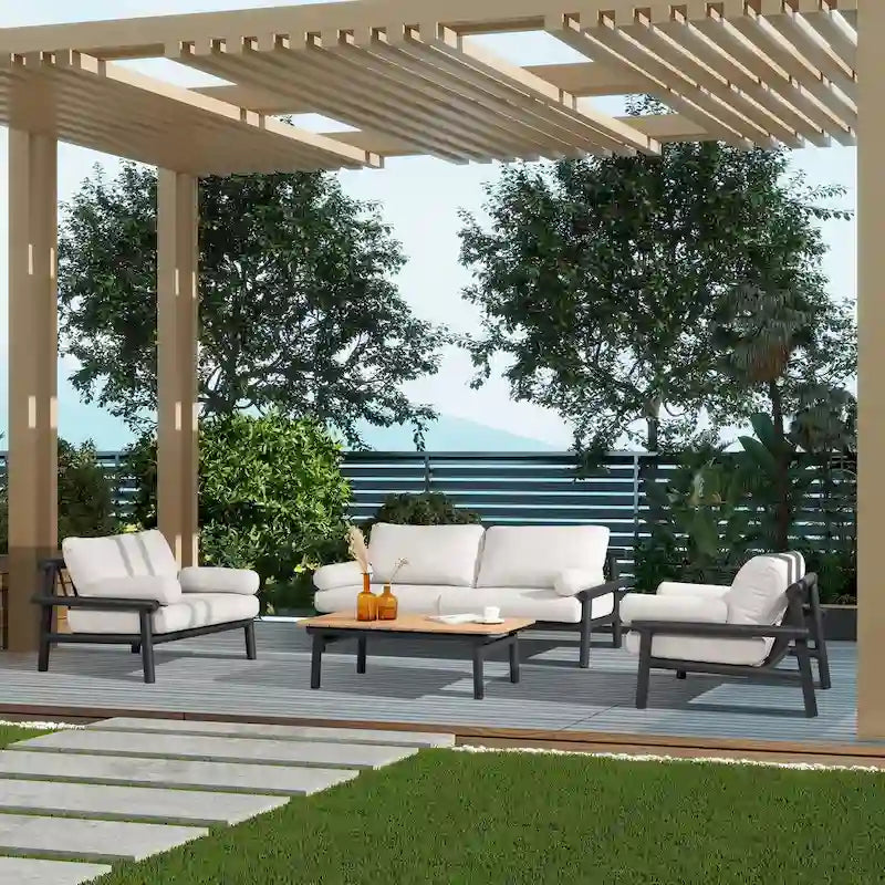 Causeuse de jardin Zara 73.5 en aluminium noir avec coussins