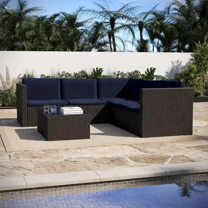 Indoor/Outdoor Patio Wicker Rattan Sofa and Table Set