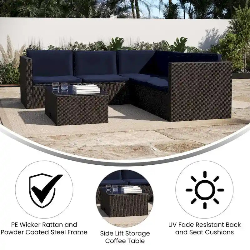 Ensemble canapé et table en rotin/osier pour patio intérieur/extérieur