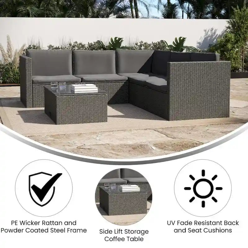 Ensemble canapé et table en rotin/osier pour patio intérieur/extérieur