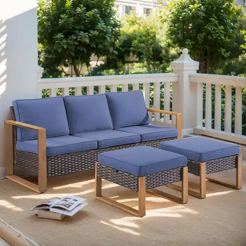 Gymojoy Salon de Jardin en Résine Tressée avec Canapé Sectionnel et Ottoman - Marron