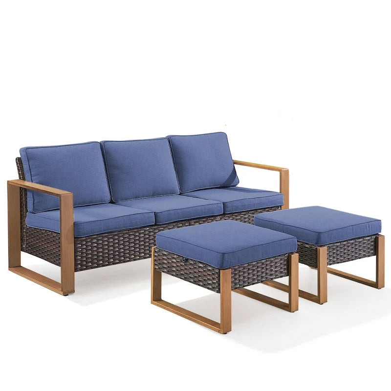 Gymojoy Salon de Jardin en Résine Tressée avec Canapé Sectionnel et Ottoman - Marron