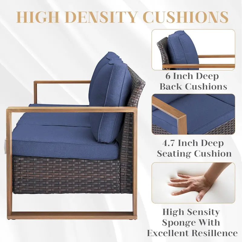 Gymojoy Salon de Jardin en Résine Tressée avec Canapé Sectionnel et Ottoman - Marron