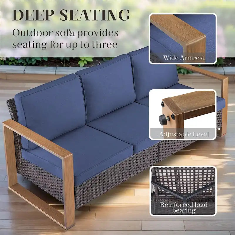 Gymojoy Salon de Jardin en Résine Tressée avec Canapé Sectionnel et Ottoman - Marron