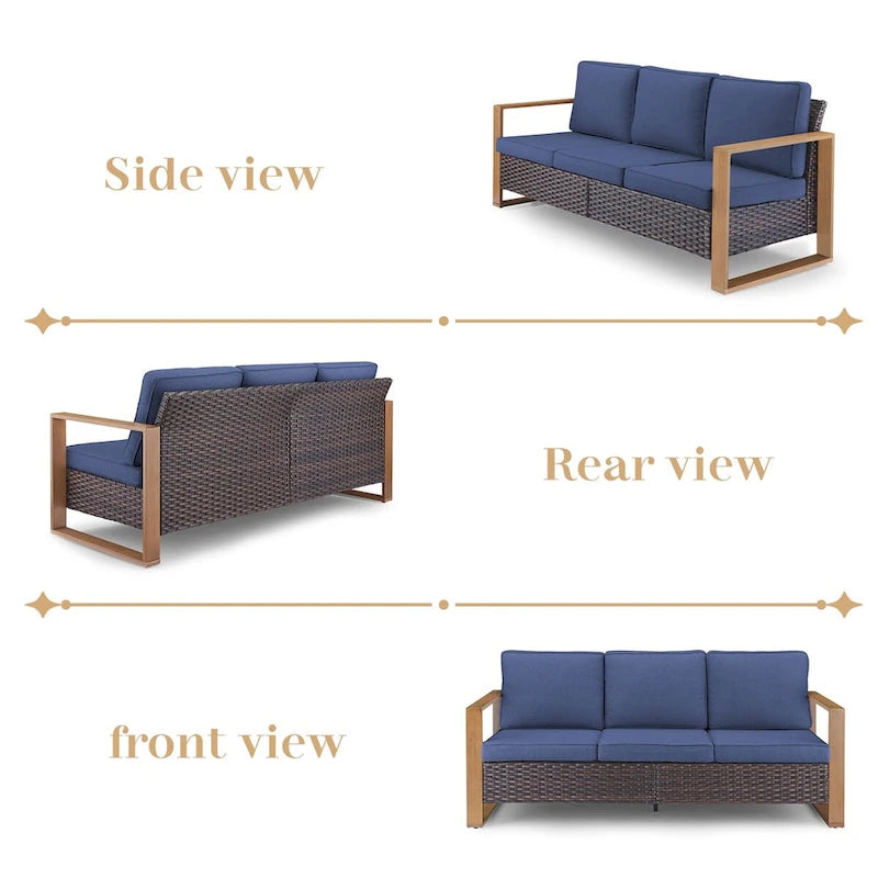 Gymojoy Salon de Jardin en Résine Tressée avec Canapé Sectionnel et Ottoman - Marron