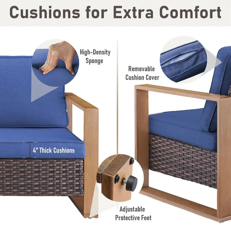 Gymojoy Salon de Jardin en Résine Tressée avec Canapé Sectionnel et Ottoman - Marron