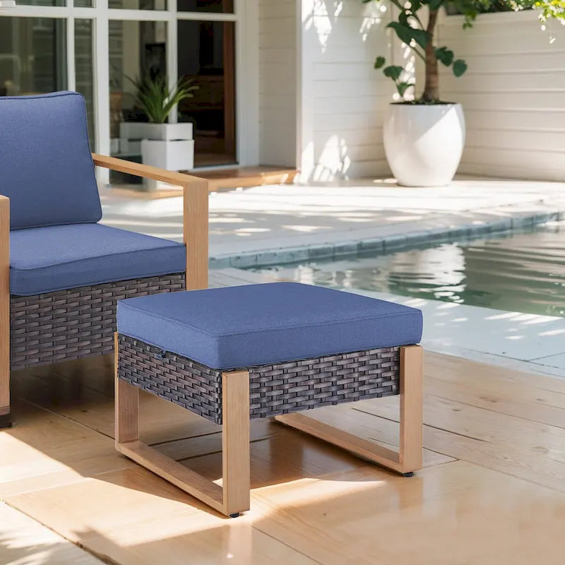 Gymojoy Salon de Jardin en Résine Tressée avec Canapé Sectionnel et Ottoman - Marron