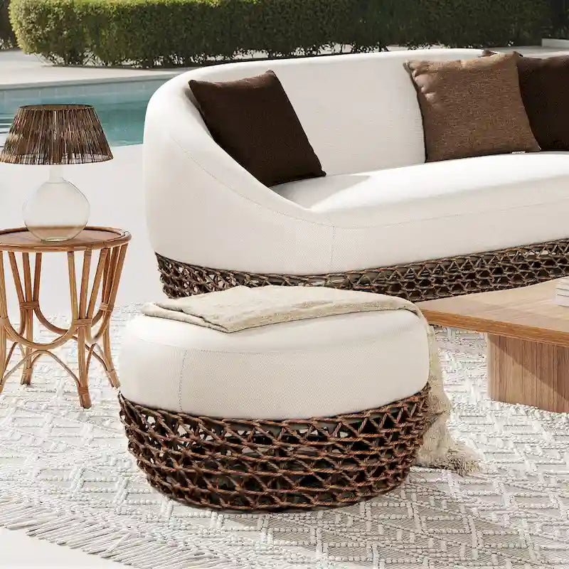Willow 25 Woven Rope Upholstered Outdoor Patio Ottoman - 25W X 25D X 13.5H