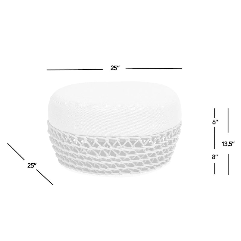 Ottoman de terrasse extérieur rembourré en corde tressée Willow 25 - 25L X 25P X 13,5H