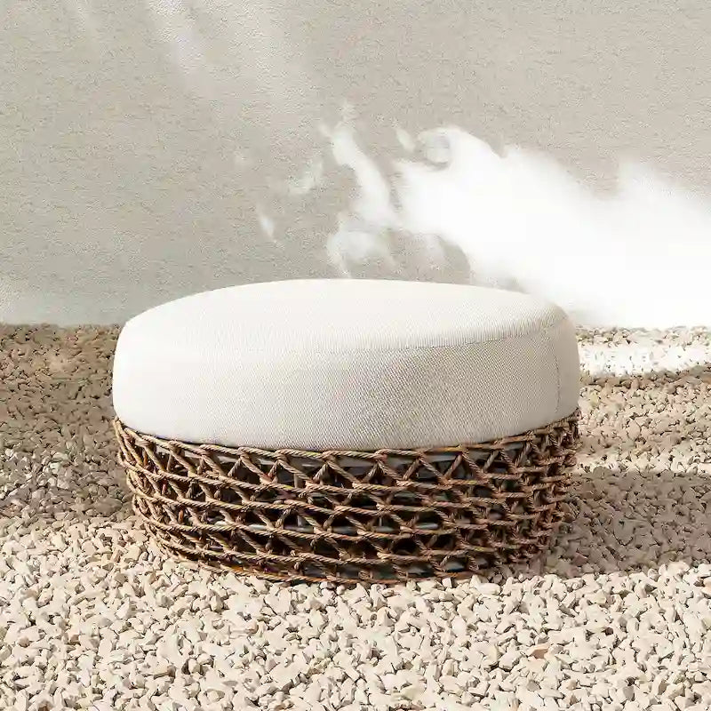 Ottoman de terrasse extérieur rembourré en corde tressée Willow 25 - 25L X 25P X 13,5H