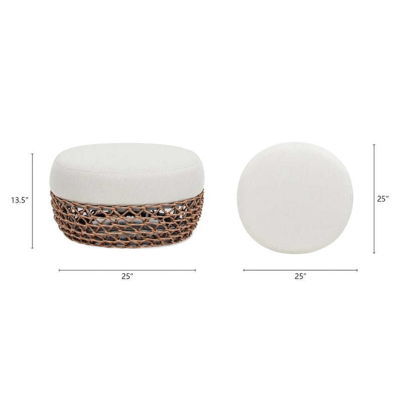 Ottoman de terrasse extérieur rembourré en corde tressée Willow 25 - 25L X 25P X 13,5H