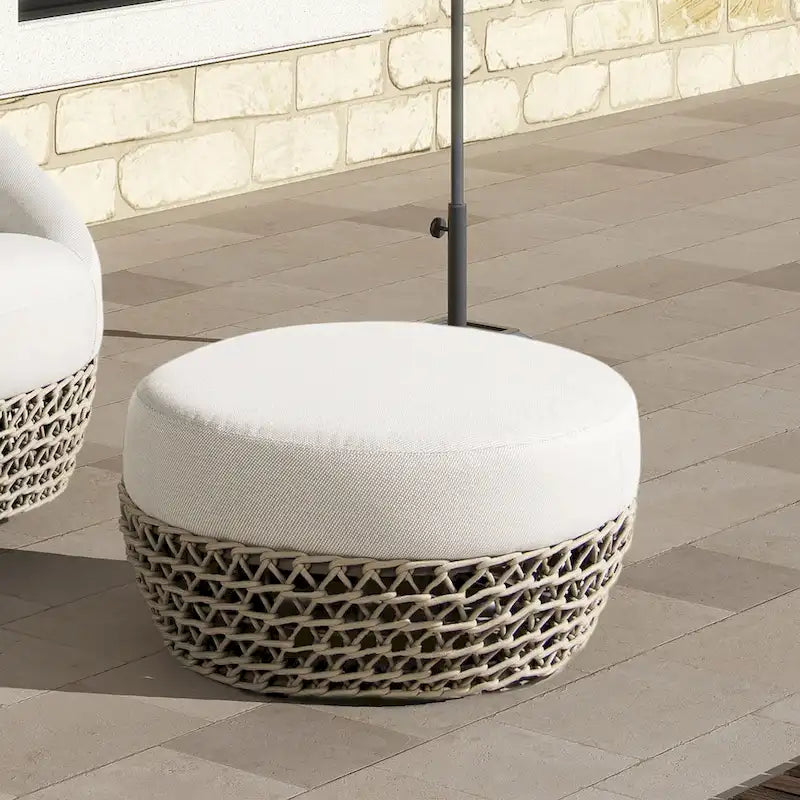 Ottoman de terrasse extérieur rembourré en corde tressée Willow 25 - 25L X 25P X 13,5H