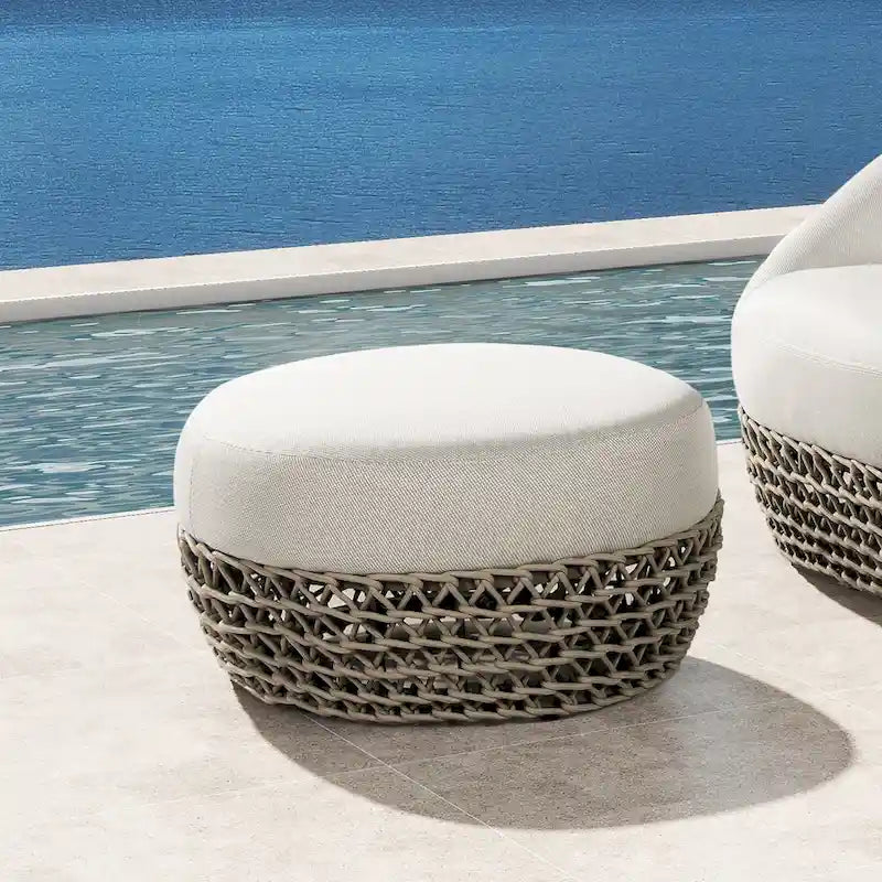 Ottoman de terrasse extérieur rembourré en corde tressée Willow 25 - 25L X 25P X 13,5H