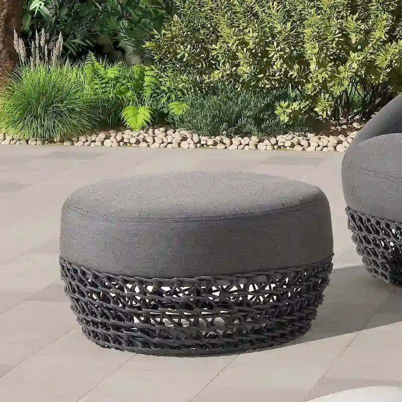 Ottoman de terrasse extérieur rembourré en corde tressée Willow 25 - 25L X 25P X 13,5H