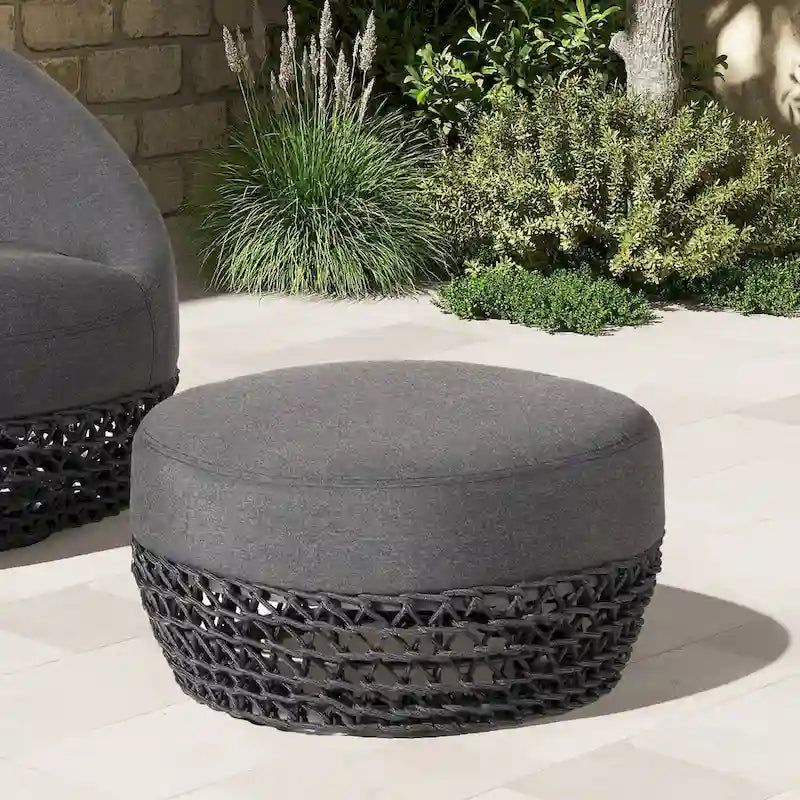 Ottoman de terrasse extérieur rembourré en corde tressée Willow 25 - 25L X 25P X 13,5H