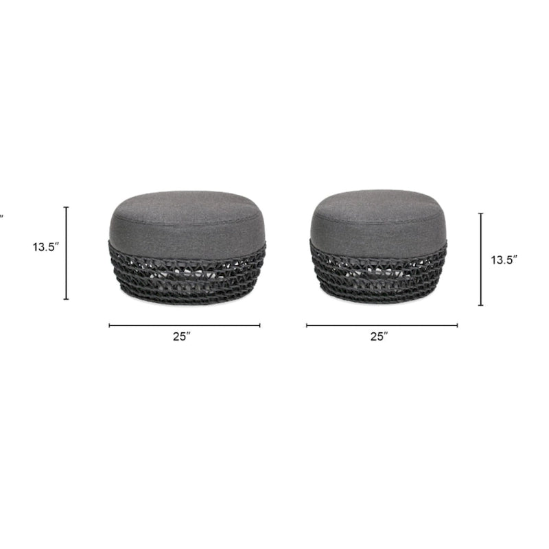 Ottoman de terrasse extérieur rembourré en corde tressée Willow 25 - 25L X 25P X 13,5H