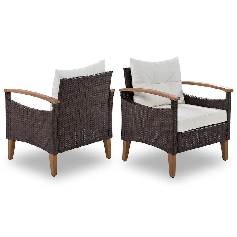 Ensemble de mobilier de jardin 4 pièces, salon de patio, ensemble de canapé d'extérieur en rotin PE, table et pieds en bois, résistant à l'eau