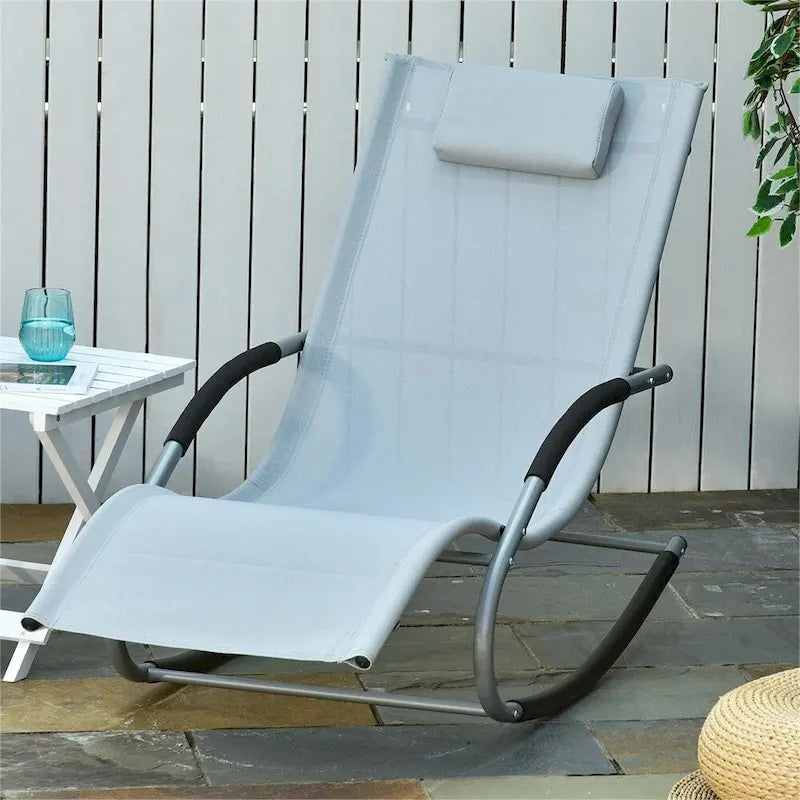 Fauteuil à bascule d'extérieur en tissu Zero Gravity avec oreiller détachable