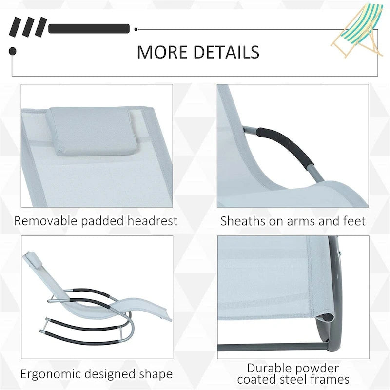 Fauteuil à bascule d'extérieur en tissu Zero Gravity avec oreiller détachable