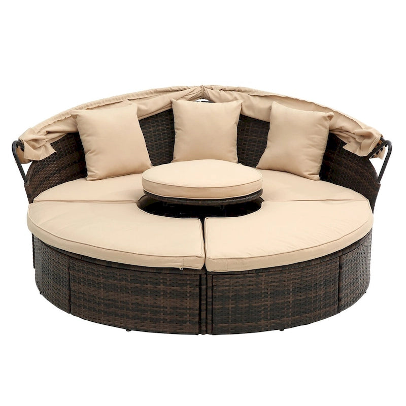 Bain de soleil d'extérieur beige avec auvent réglable et design convertible