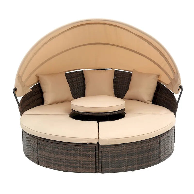 Bain de soleil d'extérieur beige avec auvent réglable et design convertible