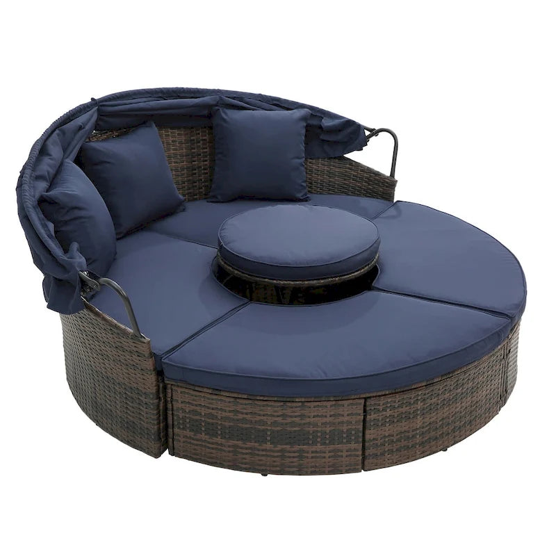 Bain de soleil d'extérieur beige avec auvent réglable et design convertible