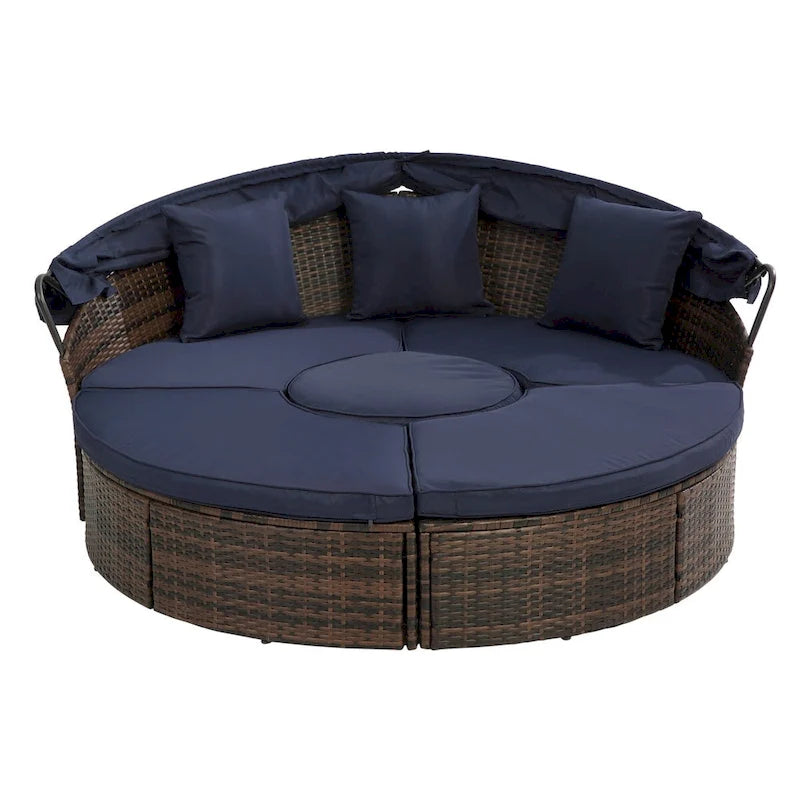 Bain de soleil d'extérieur beige avec auvent réglable et design convertible