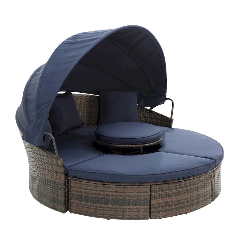 Bain de soleil d'extérieur beige avec auvent réglable et design convertible