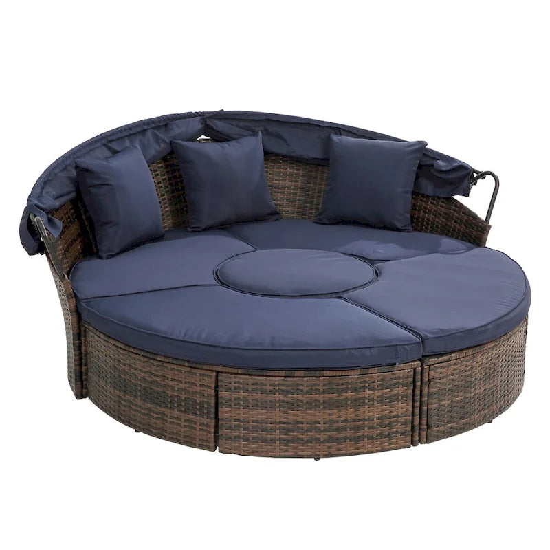 Bain de soleil d'extérieur beige avec auvent réglable et design convertible