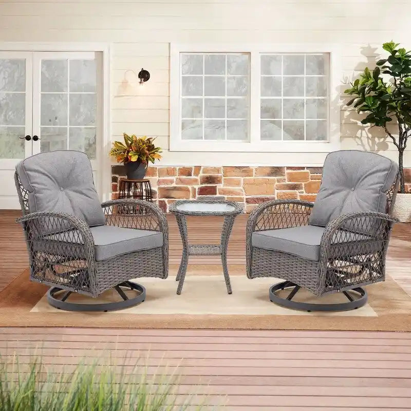 3 Pieces Outdoor Swivel Rocker Chairs, Rocking Patio Conversation Set with Cushions
