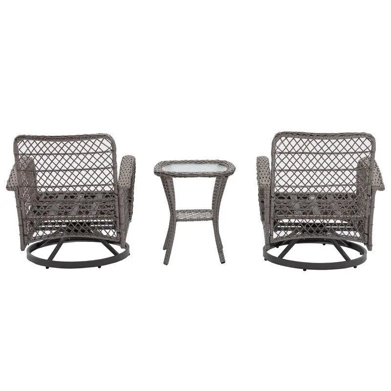 Ensemble de conversation d'extérieur 3 pièces avec fauteuils pivotants et coussins