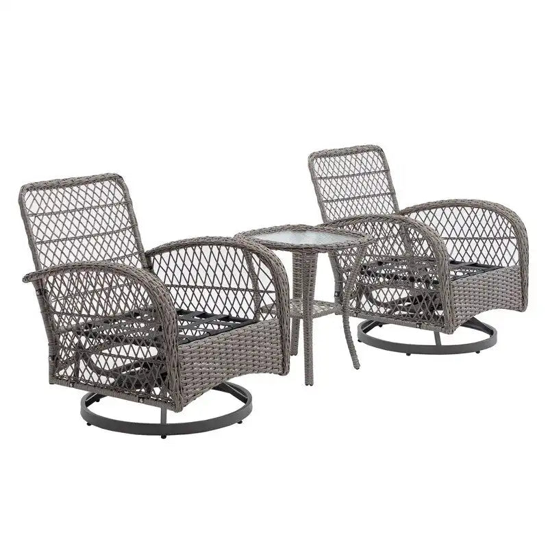 Ensemble de conversation d'extérieur 3 pièces avec fauteuils pivotants et coussins