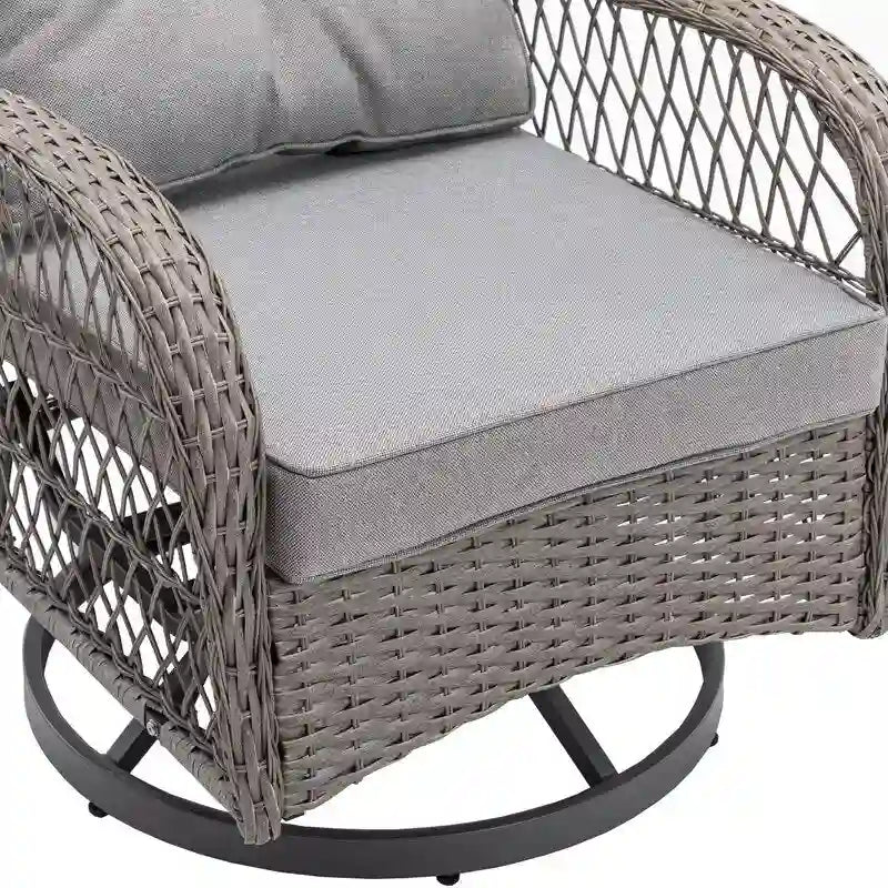 Ensemble de conversation d'extérieur 3 pièces avec fauteuils pivotants et coussins