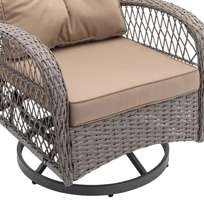 Ensemble de conversation d'extérieur 3 pièces avec fauteuils pivotants et coussins