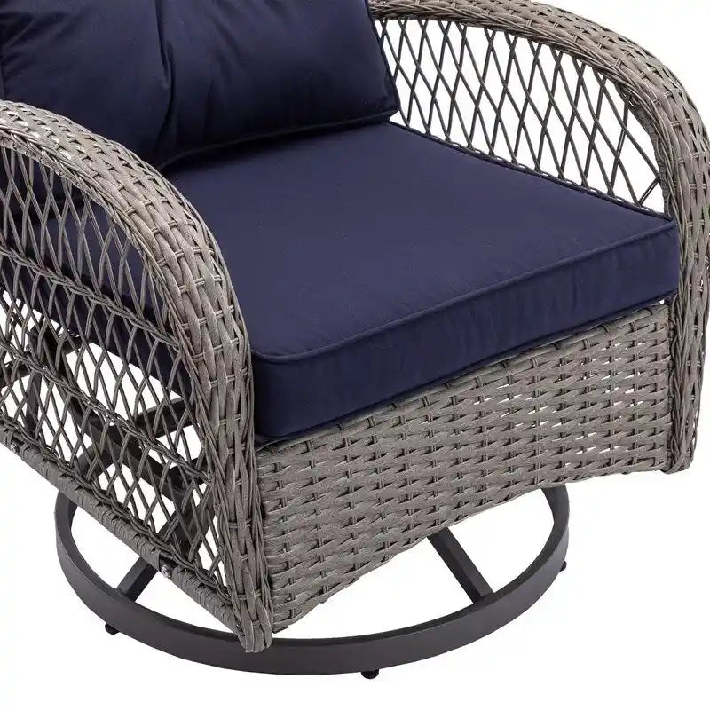 Ensemble de conversation d'extérieur 3 pièces avec fauteuils pivotants et coussins