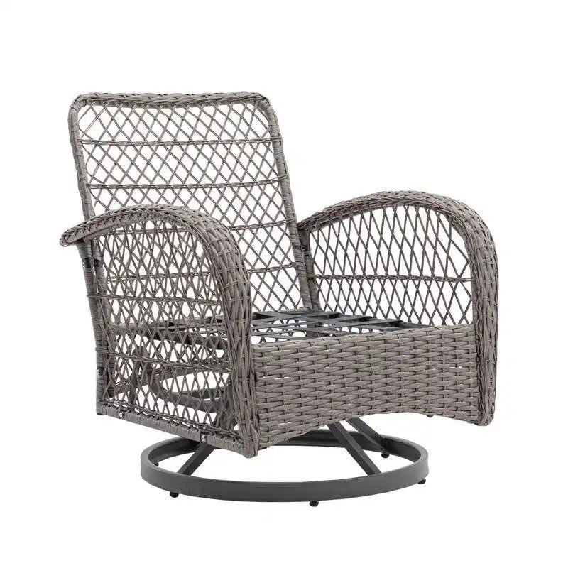 Ensemble de conversation d'extérieur 3 pièces avec fauteuils pivotants et coussins