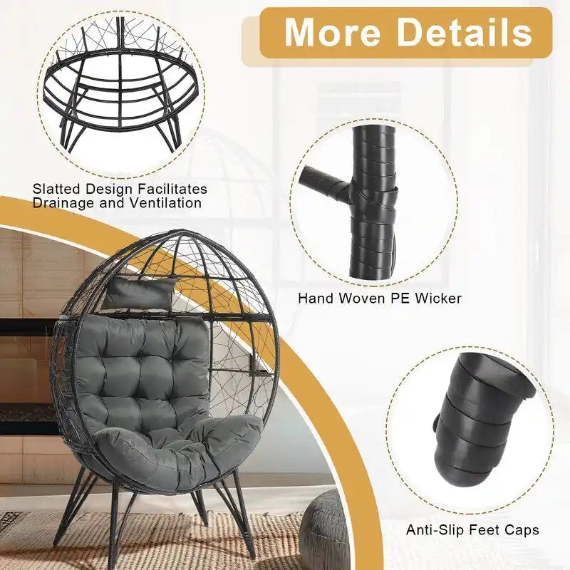 Fauteuil œuf en osier d'extérieur avec coussin
