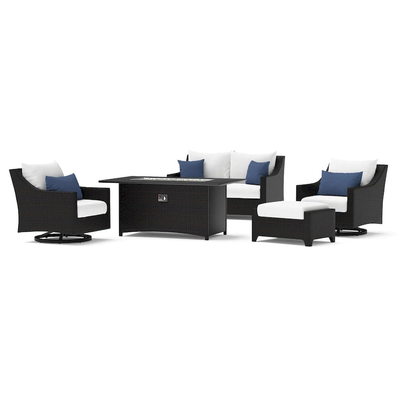 Ensemble de feu Deco 5 pièces Sunbrella pour patio, avec causeuse et fauteuil de club à mouvement