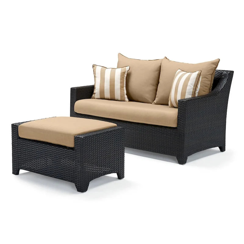 Ensemble de feu Deco 5 pièces Sunbrella pour patio, avec causeuse et fauteuil de club à mouvement