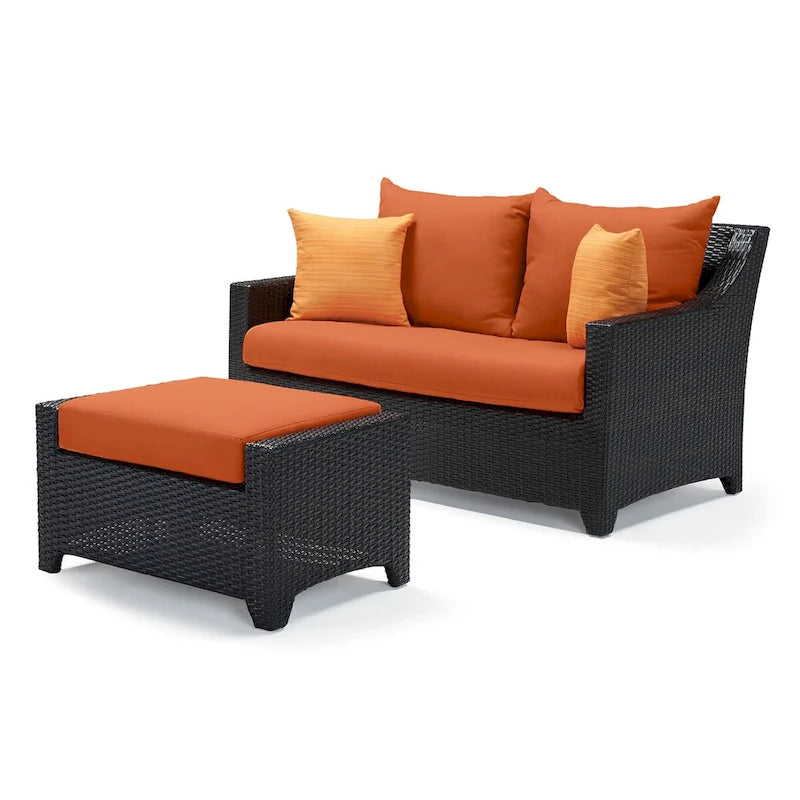 Ensemble de feu Deco 5 pièces Sunbrella pour patio, avec causeuse et fauteuil de club à mouvement
