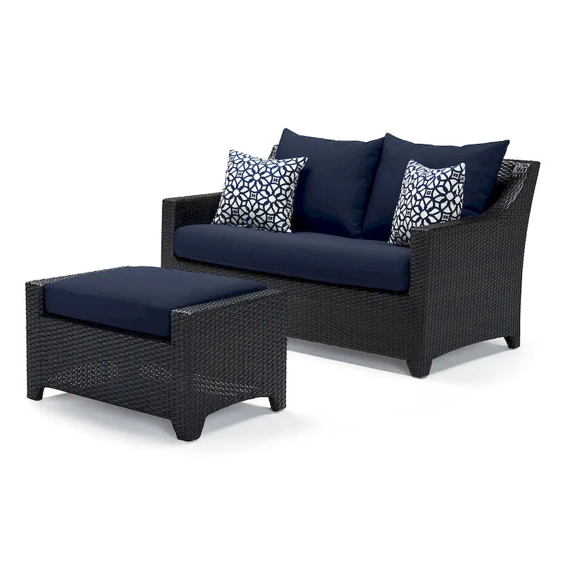 Ensemble de feu Deco 5 pièces Sunbrella pour patio, avec causeuse et fauteuil de club à mouvement