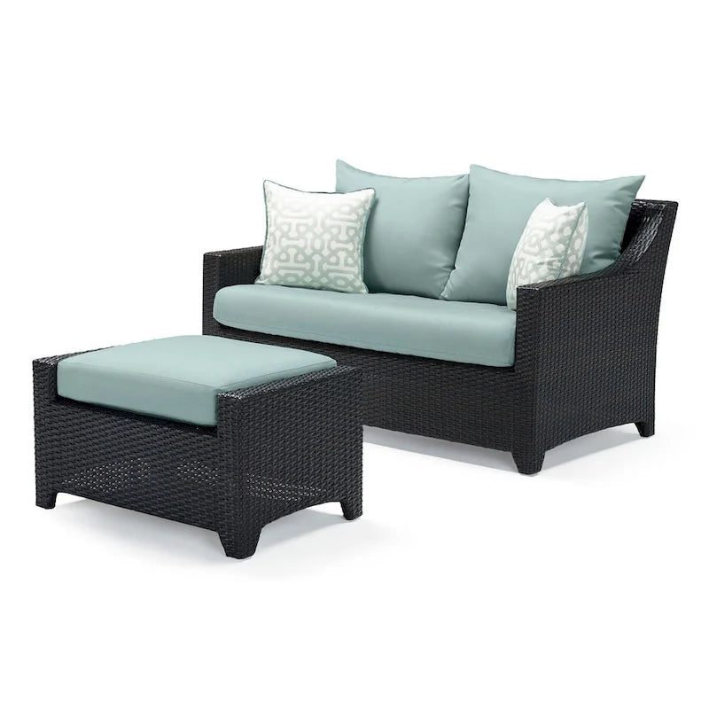 Ensemble de feu Deco 5 pièces Sunbrella pour patio, avec causeuse et fauteuil de club à mouvement