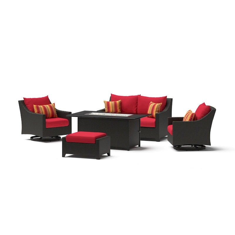 Ensemble de feu Deco 5 pièces Sunbrella pour patio, avec causeuse et fauteuil de club à mouvement