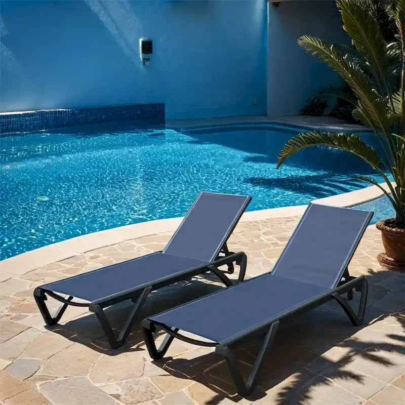 Chaise longue de patio avec dossier réglable et roulettes (ensemble de 2) - S/O