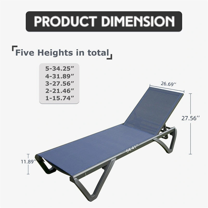 Chaise longue de patio avec dossier réglable et roulettes (ensemble de 2) - S/O
